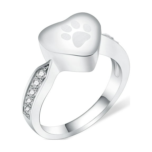 Heart Urn Ring for pet Dog Cat's Ashes Keepsake Memorial Tiny Jewelry Forever in My Heart Paw Print Cremation Finger Rings
