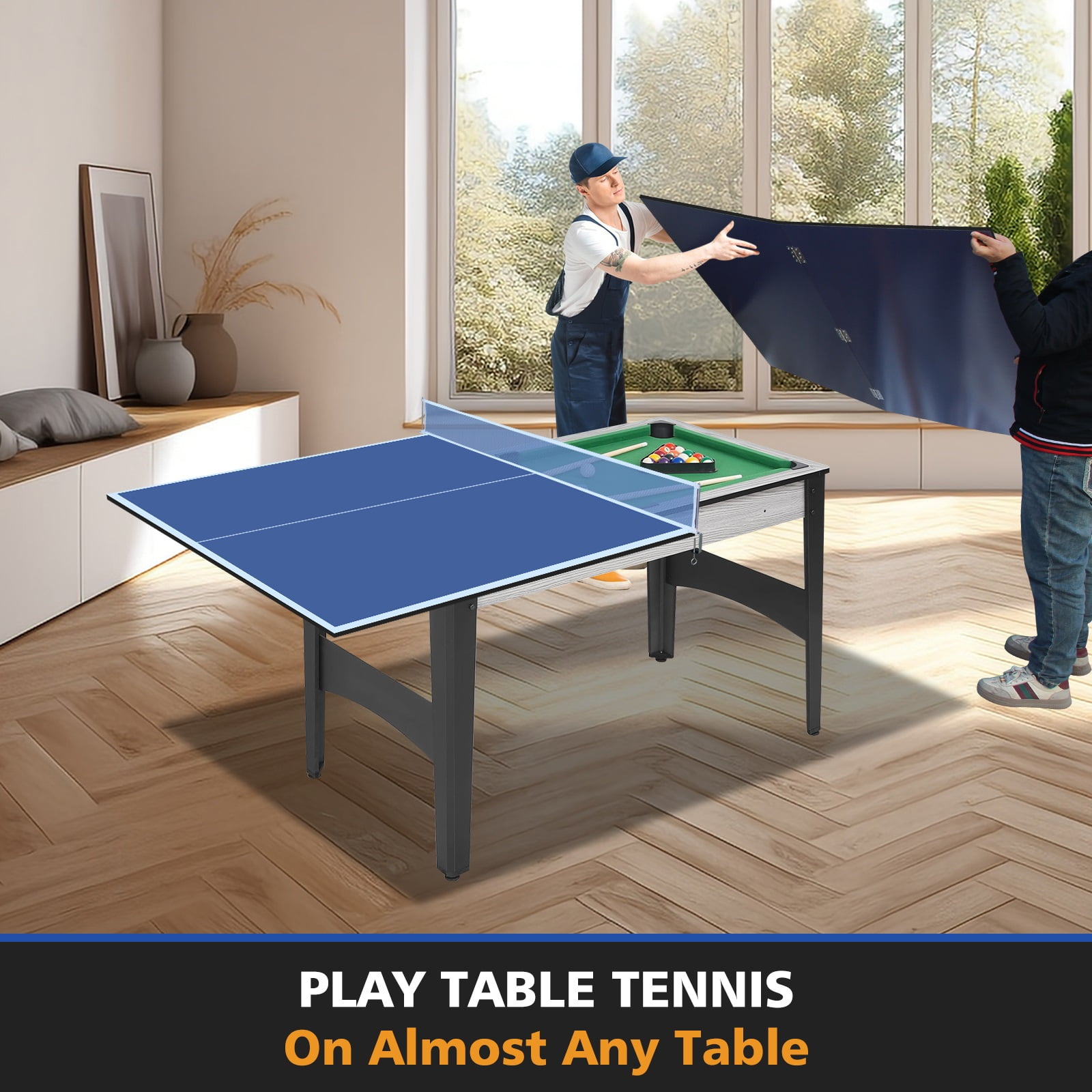 6*3ft Blue Mid-Size Ping Pong Conversion Top Foldable & Portable Table Tennis Table Top for Indoor Games