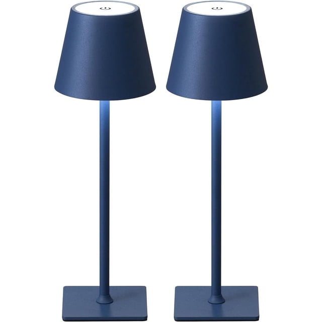TEMOGU-Set of 2 Cordless Table Lamps, LED Rechargeable Battery Operated Desk Lamps with 3 Color Stepless Dimmable, IP54 Waterproof Portable for Outdoor Patio Bar Restaurants Bedroom Bedside (Blue)