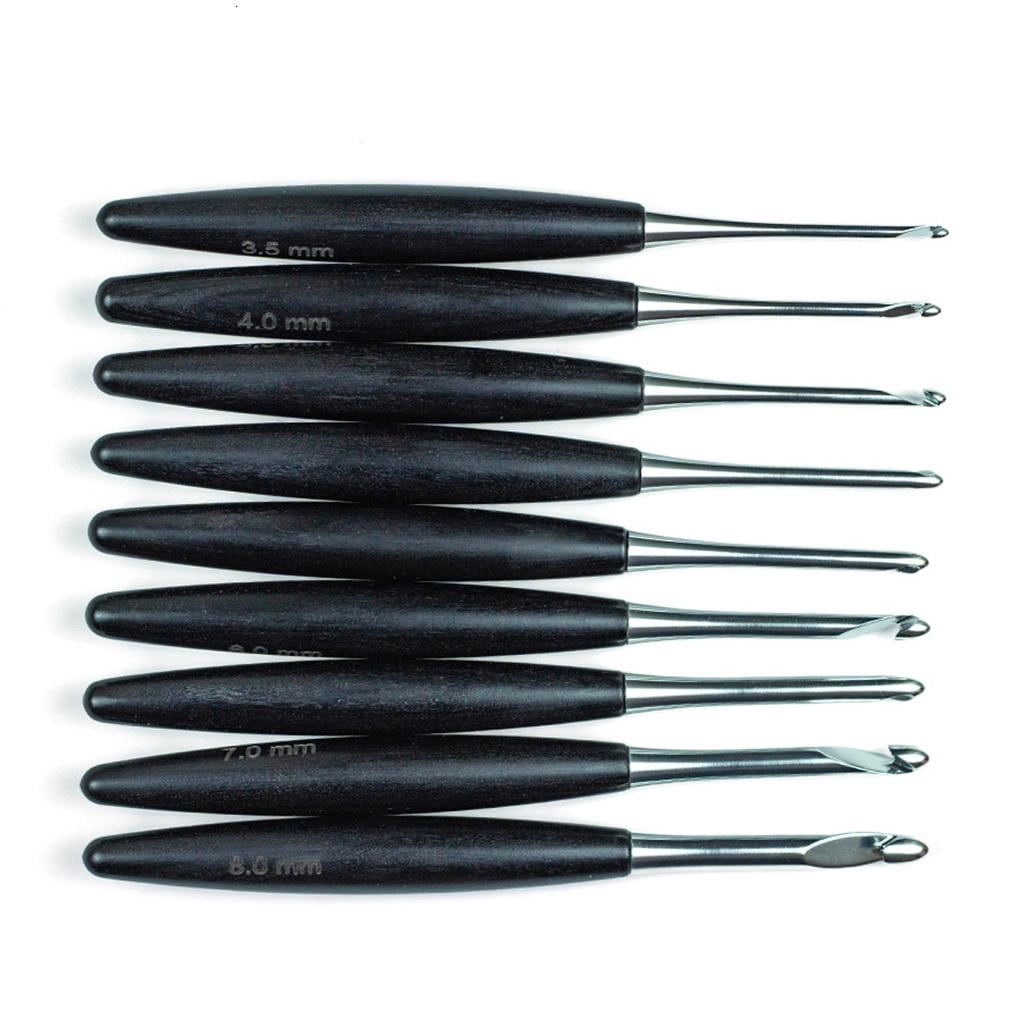 Giaone 9Pcs Ergonomic Grip Aluminium Crochet Hook 3.5-8.0mm Wooden Handle Crochet Hook Needle for Sweater Scarf Knitting Craft