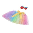 thumbnail image 4 of FNNMNNR Toddler Baby Girls Skirts Ruffled Elastic High-Waist Tulle Tutu Skirt Pearl Sequin Bow Princess Party Casual Outfit Blue 2-3 Years, 4 of 6