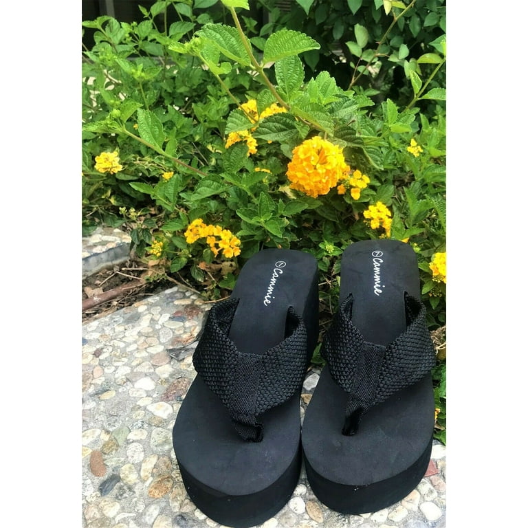 Cammie HH5512 L Women Ladies High Wedge Platform Slides Flip Flop Open Toe Sandal Black Size 9 Walmart