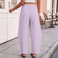 thumbnail image 6 of Women's Pinstripe Wide Leg Pants, Elastic High Waist Baggy Casual Trousers with Side Pockets, Lightweight Comfy Barrel Style Pants for Daily Vacation Wear Light Violet XXXL, 6 of 9