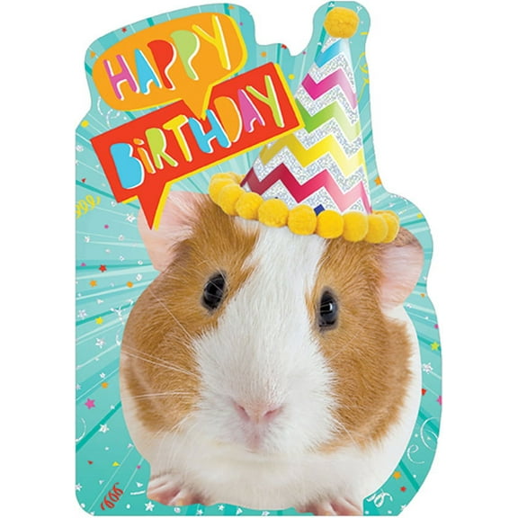 Paper House Productions Guinea Pig in Birthday Hat Die Cut Foil Cute Birthday Card For Kids