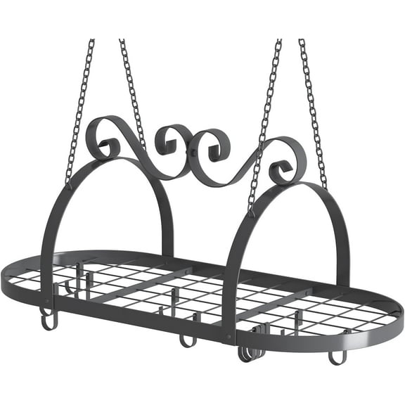 33" Pots and Pans Hanging Rack, Heavy-duty Metal Pan Rack Hanger Organizer with Hooks, Hanging Pot Rack Ceiling Mount for Kitchen Cookware Utensils Toiletries
