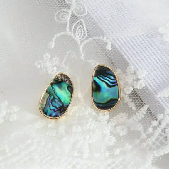 Bohemia Acetate Abalone Stud Earrings Leopard Print Faux Leather Mini Jewelry