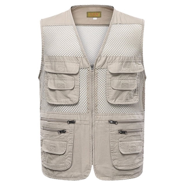 Chaleco de malla de verano con múltiples bolsillos y chaleco fino transpirable para hombre para fotografía de pesca de mediana edad y mayores, chaleco de talla grande