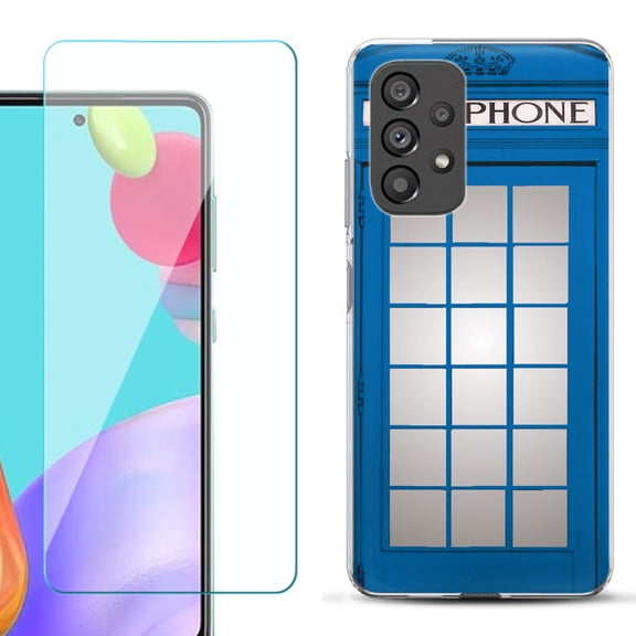 Slim-Fit Fashion Phone Case for Samsung Galaxy A53 5G, with Tempered Glass Screen Protector, by OneToughShield ® - Phone Booth Blue