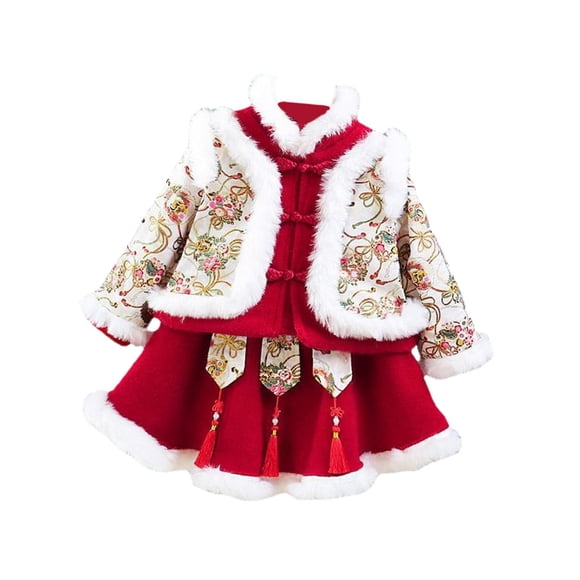 Elegante abrigo y para niñas chinas, ropa de invierno para niñas, vestido de fiesta para primavera 110cm Jinwen Traje de año nuevo para niñas