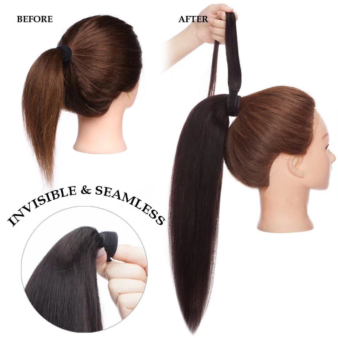 Benehair Wrap Around Ponytail Human Hair Extensions Silky Straight Ponytail Extension With Comb Clip in Human Hair for Women #1b Off Blach 14inch/80g