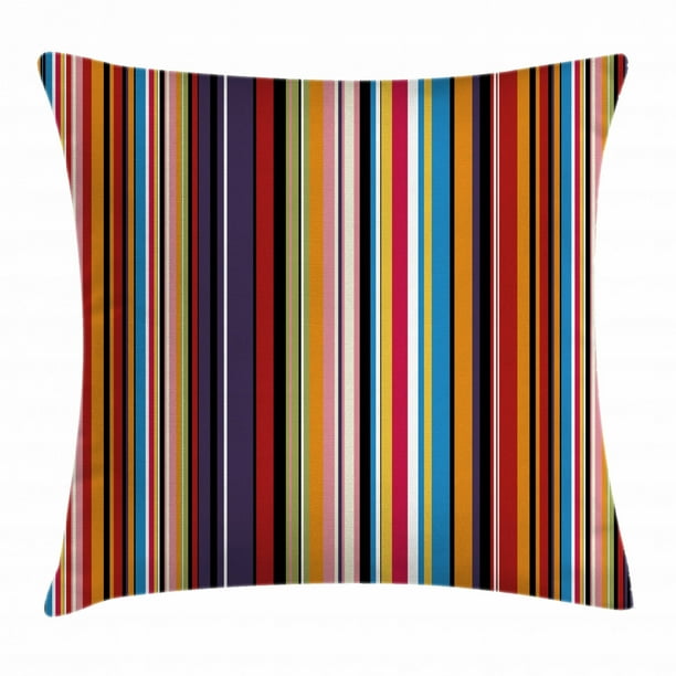 Abstract Throw Pillow Cushion Cover, Vibrant Colored Stripes Vertical