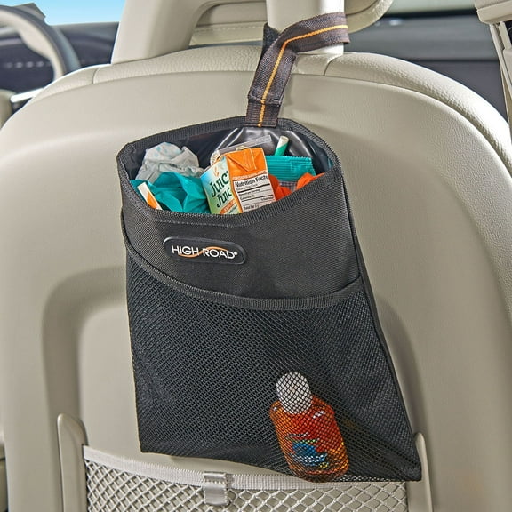 High Road Hanging Car Trash Bag with Waterproof Liner, Storage Pocket and Adjustable Strap to Hang in The Front or Back Seat