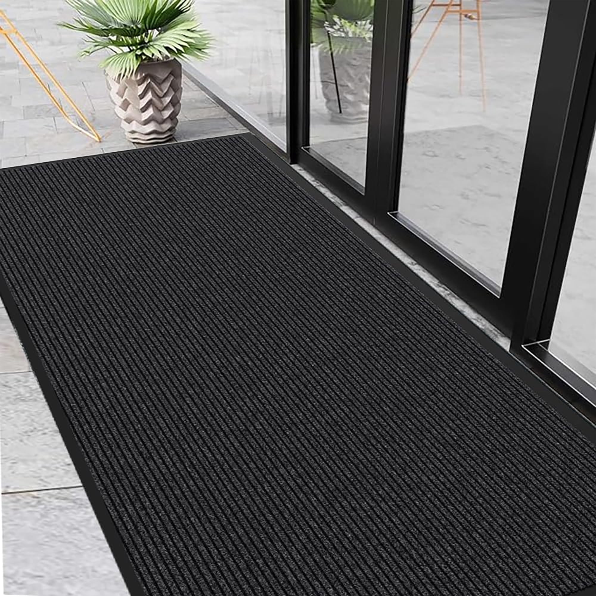 WANLISELL 3ft x 10ft Commercial Carpet Entrance Mat, Indoor Outdoor Non Slip Hallway Runner Rug for Heavy Traffic, Black with Rubber Backing