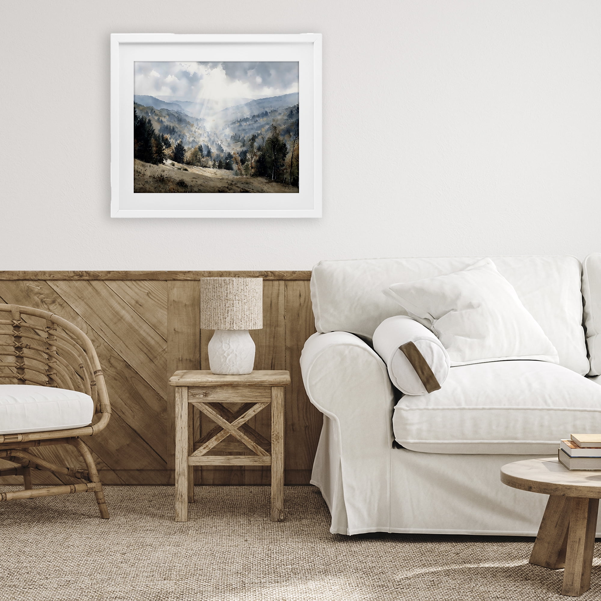 Stupell Industries Sunlit Fall Valley Beams White Framed Print Under Glass, design by Franklyn Gregory