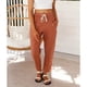 thumbnail image 2 of Pantalones cónicos para mujer con bolsillos laterales con cordón Color liso Pantalones holgados informales para salón Naranja S, 2 of 5