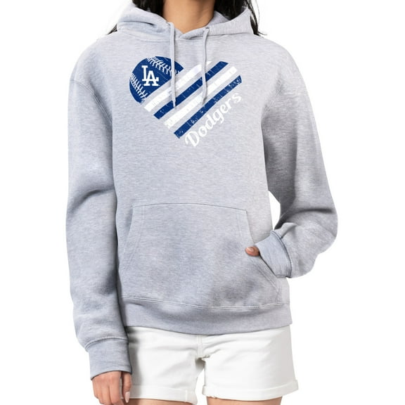 Women's G-III 4Her by Carl Banks  Heather Gray Los Angeles Dodgers Heart Fleece Pullover Hoodie
