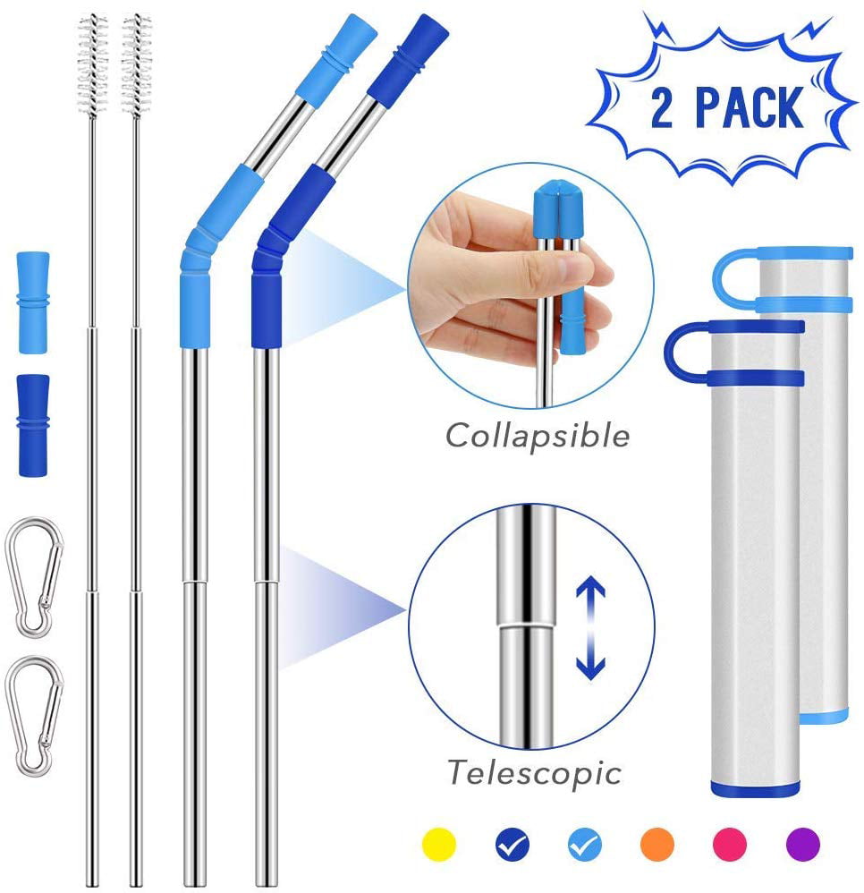 Premium Reusable Stainless Steel Collapsible Drinking Straws With Case 