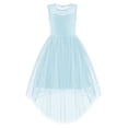 thumbnail image 2 of Oudiya Girls Formal Party Dresses Wedding Tulle Sleeveless Contrast Mesh High Low Flower Dress with Belt, 2 of 7