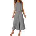 thumbnail image 1 of Roylamp Women's Summer 2 Piece Outfits Round Neck Crop Basic Top Cropped Wide Leg Pants Set Jumpsuits High quality, 1 of 5