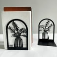 thumbnail image 3 of Bookshelf Book Ends Hollow Flower Carved Pattern Vase Bookends L-Shaped Design Anti-Slip Book Holder, 3 of 8
