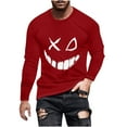 thumbnail image 2 of Homenesgenics Mens Graphic T Shirts under $ 10.00 Mens Shirts 100% Cotton New Trendy Graphic Top Long Sleeve Round Neck Smiling Face Graphic Top/shirt Red XL, 2 of 4