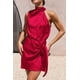 thumbnail image 4 of Vestido PRETTYGARDEN pequeño rojo de satén sin mangas con cinturón, 4 of 8