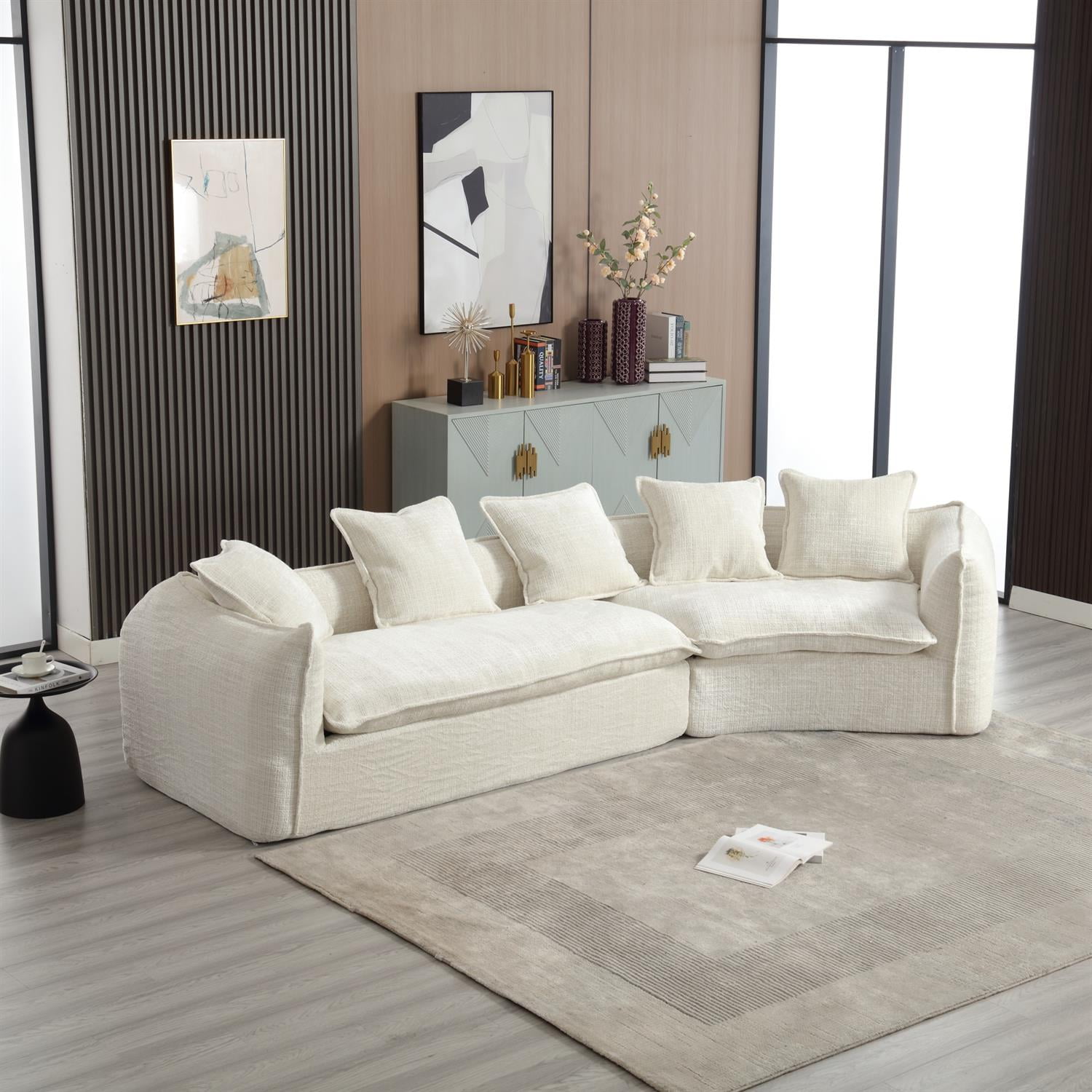 Demi Bonn 125" Modern Modular U-Shaped Sectional Sofa, Spacious 5-Seat Chenille Fabric Couch with Plush Pillows for Living Room, Minimalist Cloud-Style, Beige