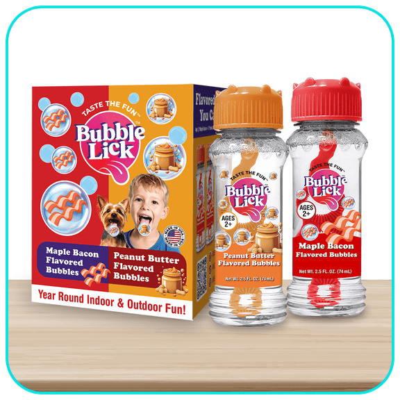 Bubble Lick Peanut Butter / Maple Bacon Flavored Bubbles 4-Pack, 2.5 fl oz Bottles