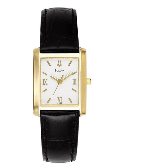 97V26 Women's Classic White Dial Black Leather Strap Watch