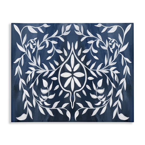 Stupell Industries Traditional Blue White Leaf Gilding Pattern Canvas Art, 20 x 16, by Lil' Rue