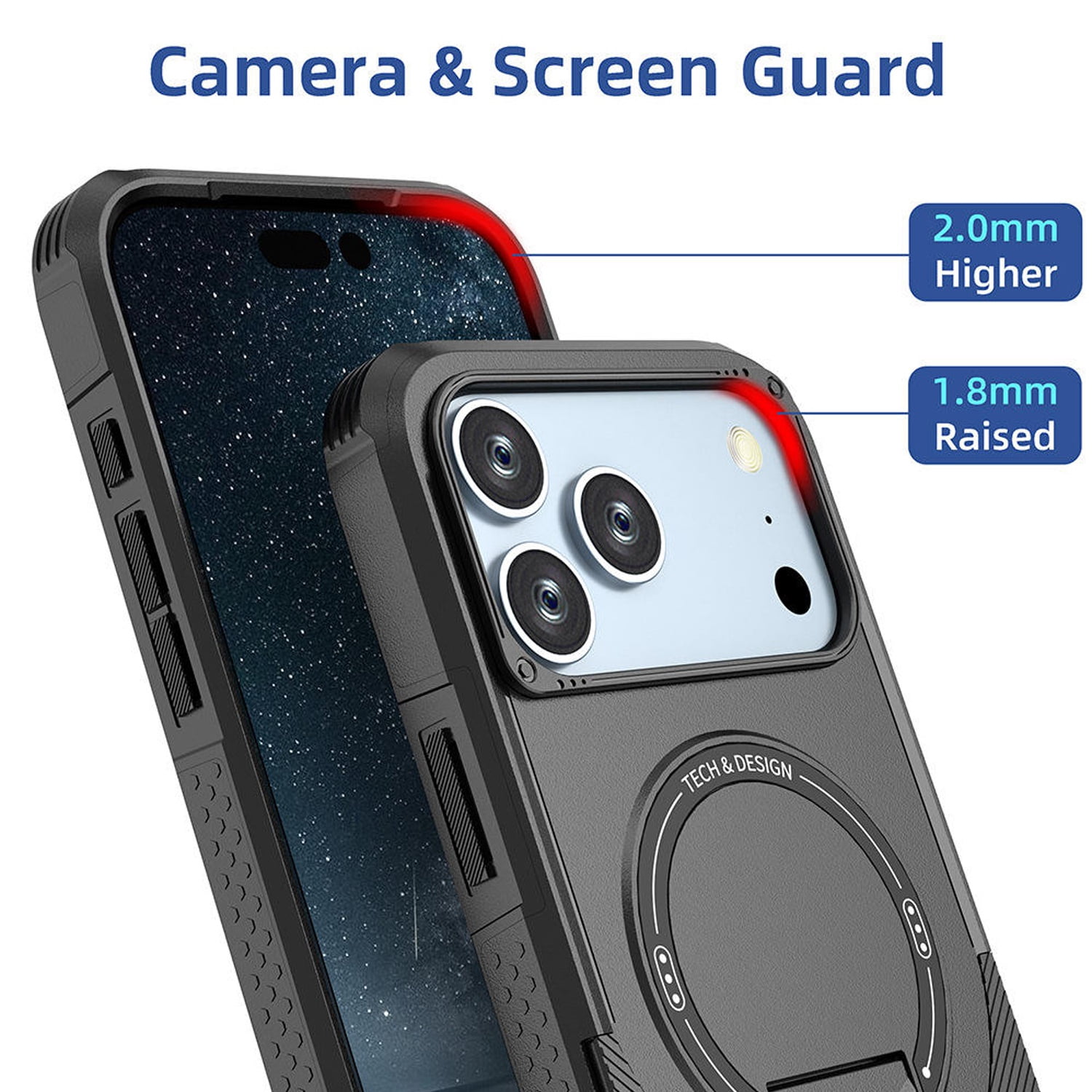 MagSafe-Ready Shockproof Case with Built-In Stand for iPhone 17 Pro - Black