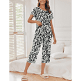 thumbnail image 4 of WQD Womens Pajama Sets Pj Set Floral Print Short Short Sleeve Top With Capri Pants Sleepwear 2 Piece Loungewear with Pockets, 4 of 6