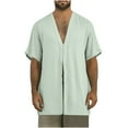 thumbnail image 4 of Taqqpue Mens Casual Cotton Linen Shirts Solid Color V Neck Short Sleeve Beach Blouse Tops Lightweight Loose Fit Oversize T Shirts, 4 of 7