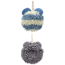 NOMADIC NOOK 2 Pack Chenille Fuzzy Hand Towels Cute Bear Shape Decorative Soft Absorbent Hanging Ball Towels 7" x 7" Dark Grey/Blue