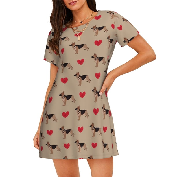 Disketp German Shepherd Dog para Camisón Corto de Manga Corta para Mujeres, Camisón Cómodo con Escote Redondo, Bonito y Confortable