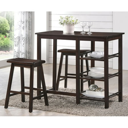 Set Walnut Pedestal - ACME Nyssa 3-Piece Pack Counter Height Set, Walnut