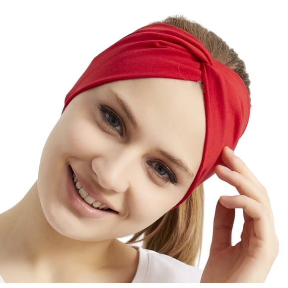 BABYGIZ Diademas elásticas anudadas de algodón suave para mujer, color sólido, antideslizantes, bandas deportivas para el pelo para mujer, yoga, entrenamiento, correr (rojo, 1 tamaño)