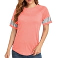 thumbnail image 1 of Blusa de verano con bloques de color, cuello redondo, manga corta, holgada, informal, a rayas, top de verano para mujer, rosa, M, 1 of 6