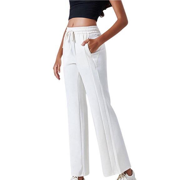 REALiKUN Straight Leg Sweatpants Women Casual Drawstring Elastic Waist Yoga Pants Fall Loose Fit Jogger Trouser with Pockets