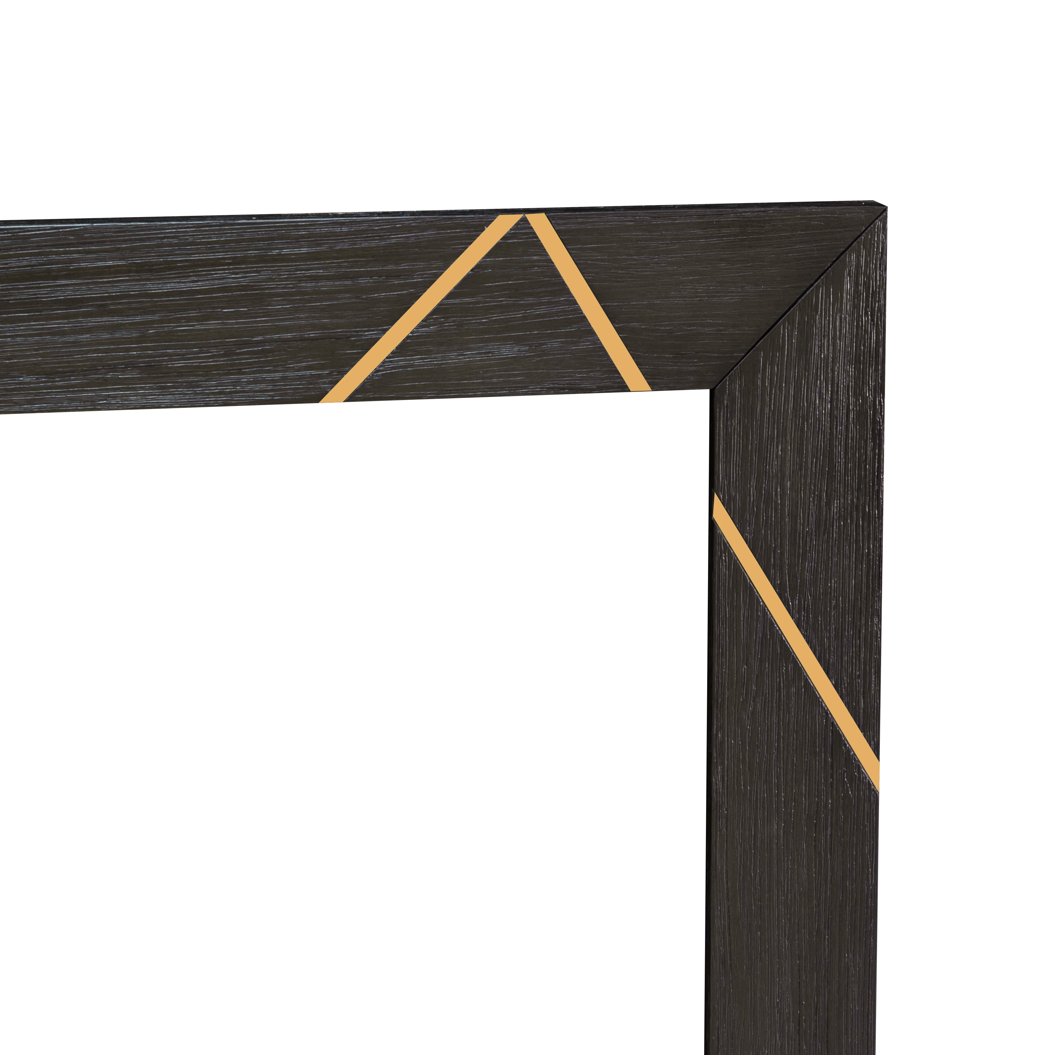 Wood & Metal Inlay Dresser Mirror in Black and Gold