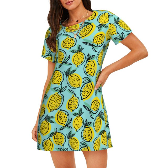 Easygdp Lemon1 Camisón de manga corta para mujer, informal, estampado