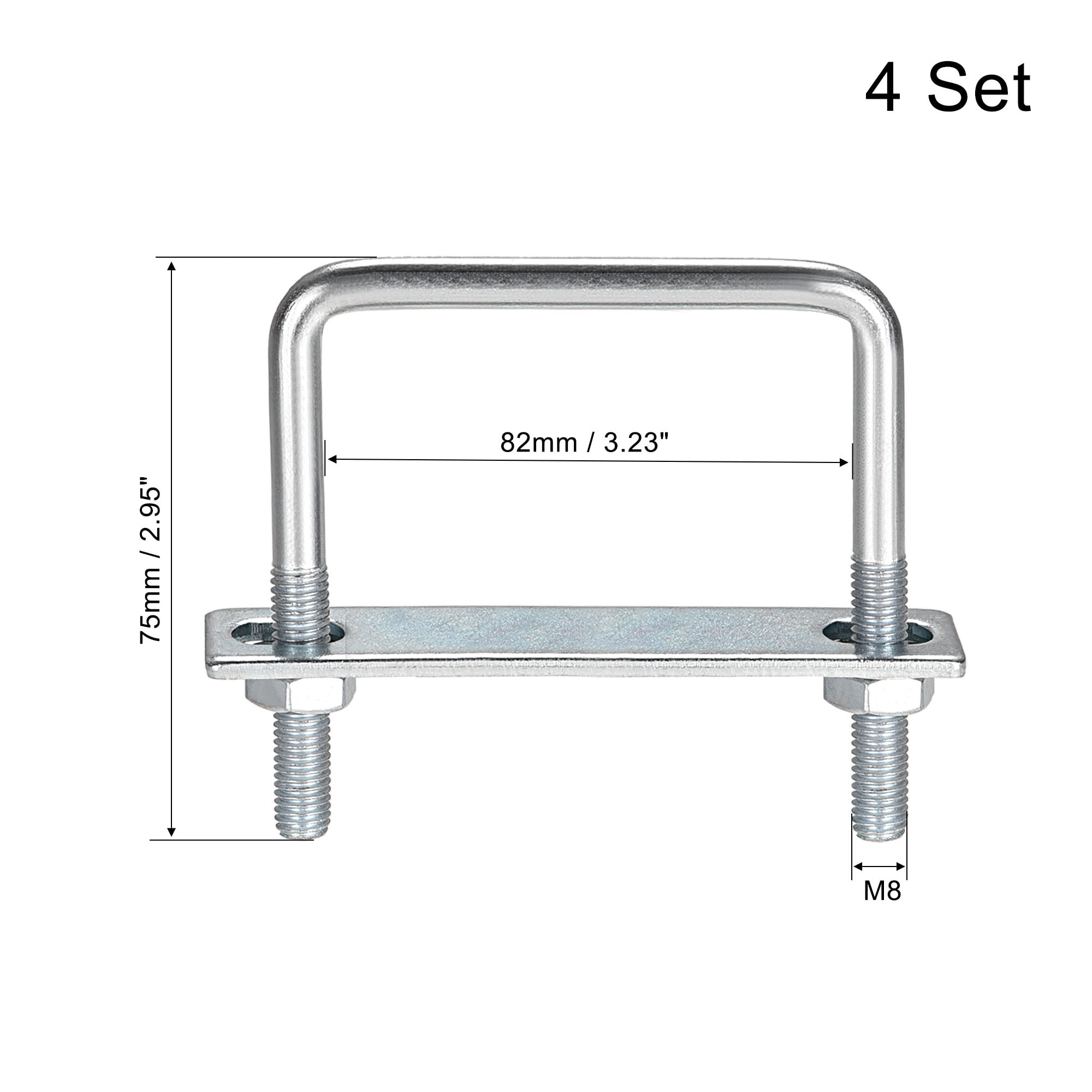 Unique Bargains Durable U-Bolts Carbon Steel with Nuts Plate Washers Silver 2.95"