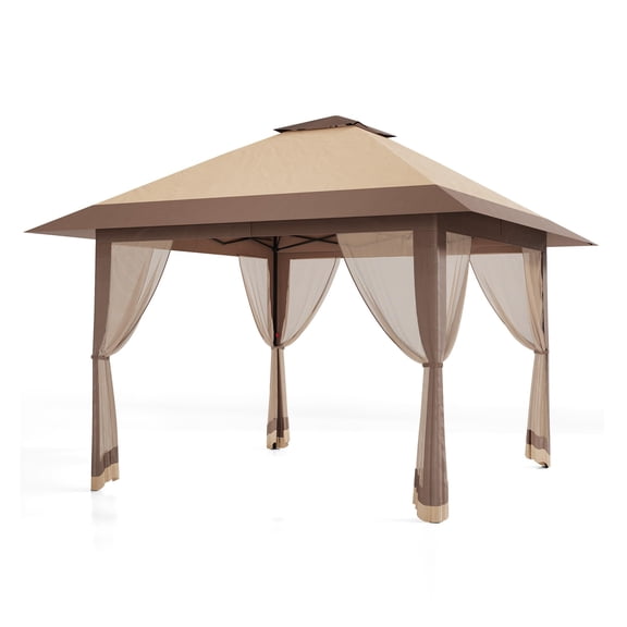 13x13 Pop-Up Canopy Tent with Mosquito Netting, Heavy Duty Gazebo with Waterproof UV Double Roof, 169 Sq.Ft Shade, Instant Outdoor Shelter for Patio, Backyard, Garden, Khaki/Light Khaki