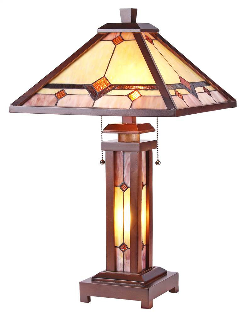 CHLOE Lighting KAY Tiffany-style Mission 3 Light Double Lit Wooden Table  Lamp 15