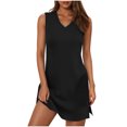 thumbnail image 3 of UVEASISHA Solid Mini Dresses for Women Sleeveless V Neck Tank Dress Side Split Formal Party Dresses Black S, 3 of 6