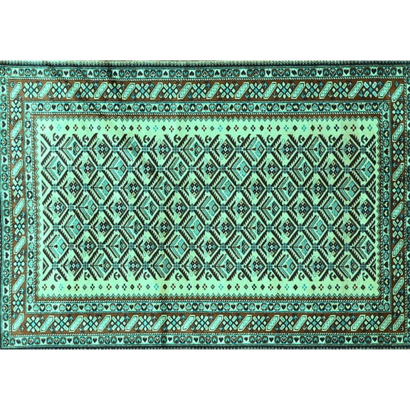 Ahgly Company Machine Washable Indoor Rectangle Persian Turquoise Blue Traditional Area Rugs, 5' x 7'