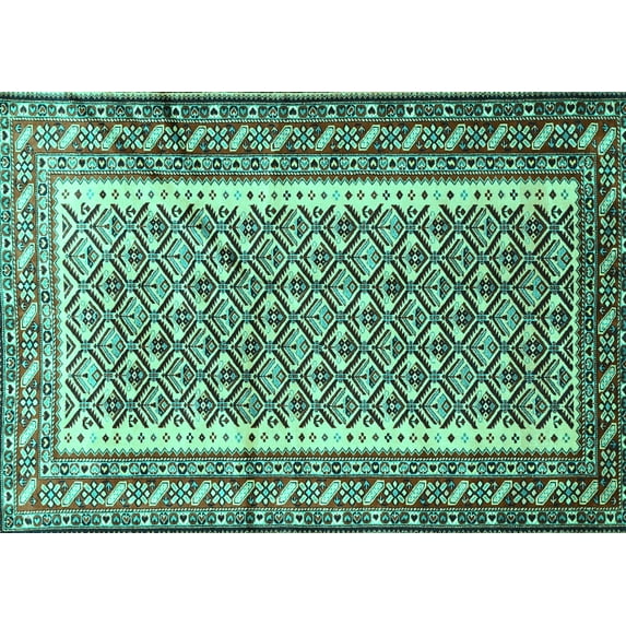 Ahgly Company Machine Washable Indoor Rectangle Persian Turquoise Blue Traditional Area Rugs, 3' x 5'