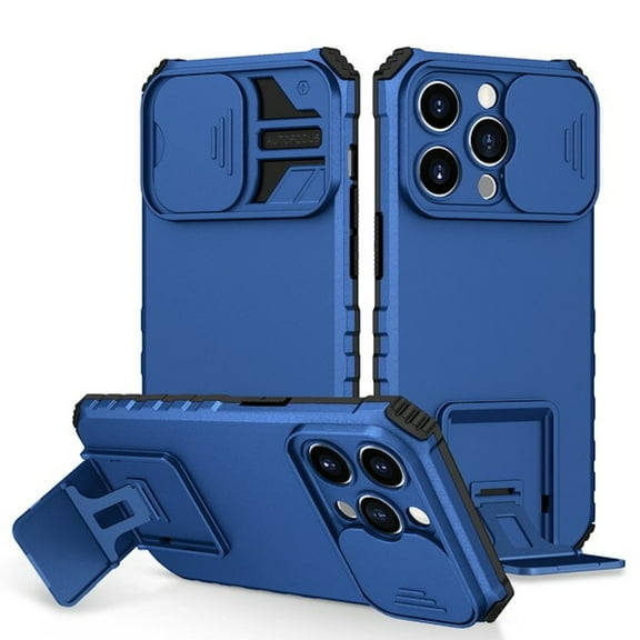 Camera Privacy Cover Hybrid Case with Kickstand for iPhone 14 Pro - Navy Blue