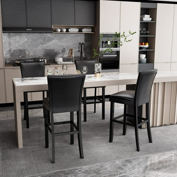 JESONVID Set of 4 Counter Height Bar Stools, 46"H Solid Wood Counter Stools Barstools Chairs with Upholstered Back for Bar Kitchen Restaurant, Black GBY1331BK