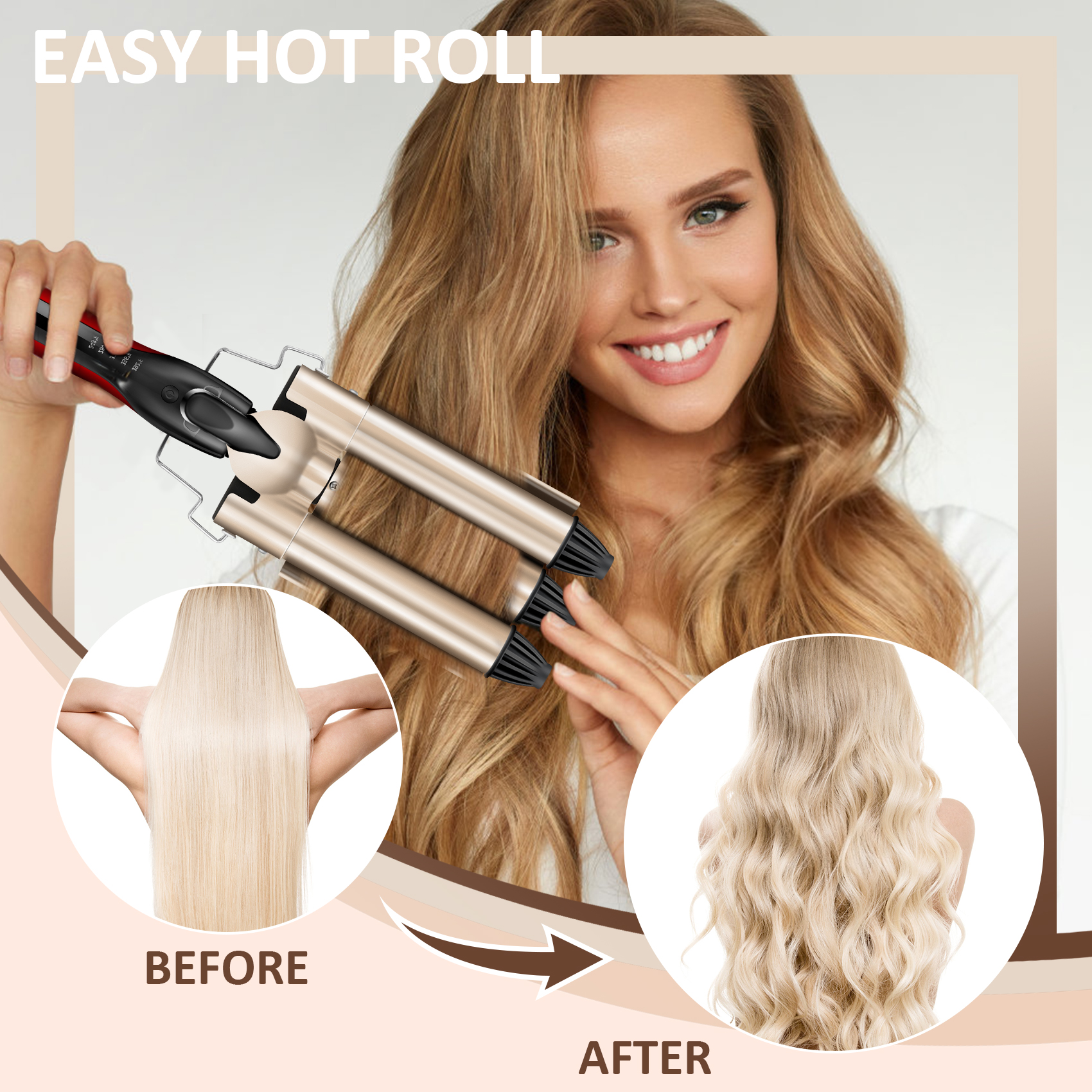 Wave Curling Iron Curling Wand 3 Barrel Hair Crimper for Women, Fast